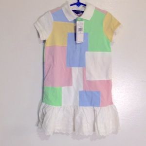 Ralph Lauren Polo Patch work Dress Size 5 NEW Light Colors Eyelet Lace hem Cute